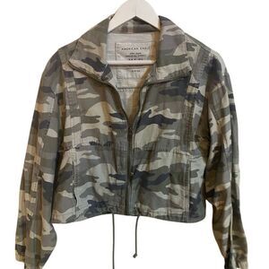 American Eagle 100% cotton camo army full zip crop drawstring oversized jacket s